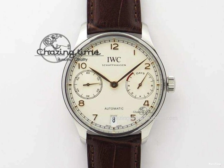MIROTIME 0413 Original Portuguese IW358304 ZF 1:1 Best Edition SS White Dial RG Markers on Leather Strap A 7077